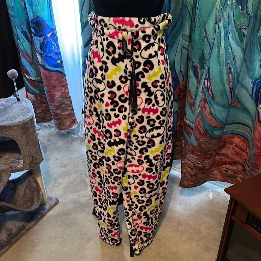 DC Women's Batman & Leopard Print Fleece PJ Bottoms - Black, Pink, Lime Green
